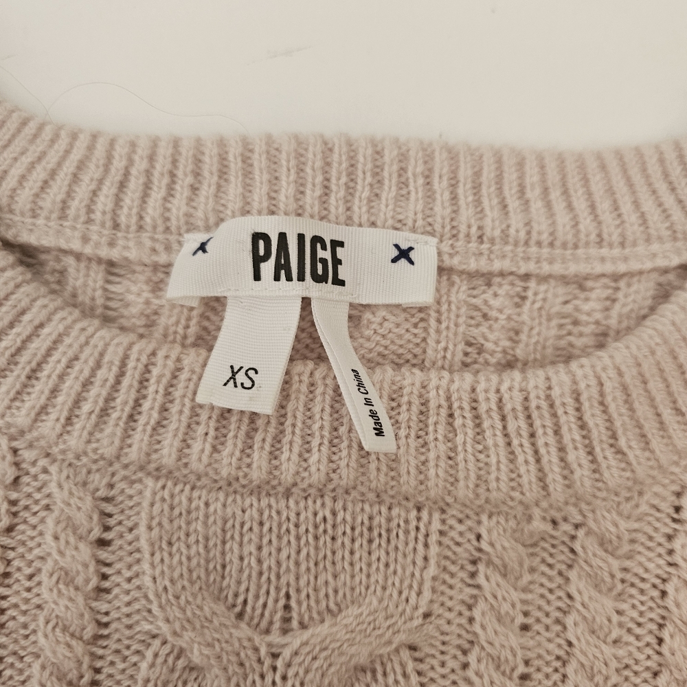 Paige Light Pink Merino Wool Blend Cableknit Sweater Small Lightweight - Picture 5 of 8